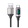 USAMS U78 adatkábel és töltő (USB - Type-C, 65W, PD gyorstöltés támogatás, 120cm, LED jelző) FEKETE / EZÜST (SJ544_F)