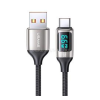 USAMS U78 adatkábel (USB - Type-C, 65W, PD gyorstöltő, 120cm, cipőfűző, LED kijelző) FEKETE/EZÜST (SJ544_F)