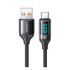 USAMS U78 adatkábel (USB - Type-C, 65W, PD gyorstöltő, 120cm, cipőfűző, LED kijelző) FEKETE (SJ544_B)