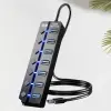  USB 3.0 hub, 7 portos elosztó független be-/kikapcsoló kapcsolókkal és LED-jelzőfényekkel