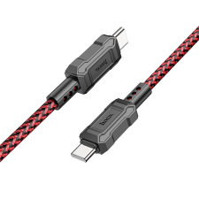  USB Type-C töltő- és adatkábel, USB Type-C, 100 cm, 3000 mA, 60W, törésgátlóval, gyorstöltés, PD, QC, cipőfűző minta, Hoco X94 Leader, piros kábel és adapter