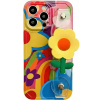 utángyártott Apple iPhone 13, Szilikon tok, kézpánttal, virág minta, Flower Case, mintás