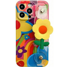 utángyártott Apple iPhone 15, Szilikon tok, kézpánttal, virág minta, Flower Case, mintás tok és táska