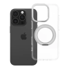 utángyártott Apple iPhone 16 Pro tok, gyűrűs kitámasztóval, kameravédő peremmel, MagSafe, átlátszó-fekete