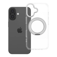 utángyártott Apple iPhone 17 tok, gyűrűs kitámasztóval, kameravédő peremmel, MagSafe, átlátszó-fekete tok és táska