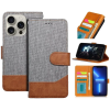 utángyártott Samsung Galaxy A36 5G SM-A366B, Oldalra nyíló tok, stand, kártyatartóval, farmer minta, Jeans Book, szürke
