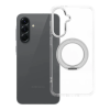 utángyártott Samsung Galaxy A56 tok, gyűrűs kitámasztóval, kameravédő peremmel, MagSafe, átlátszó-fehér
