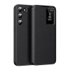 utángyártott Samsung Galaxy S22 5G SM-S901, Oldalra nyíló tok, hívás mutatóval, kártyatartóval, Smart View Cover, fekete