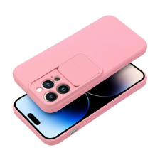 utángyártott Slide Apple iPhone 15 kameravédős szilikon tok, rózsaszín tok és táska