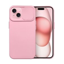 utángyártott Slide Apple iPhone 15 kameravédős szilikon tok, rózsaszín tok és táska