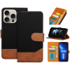 utángyártott Xiaomi Redmi Note 14 5G (Global), Oldalra nyíló tok, stand, kártyatartóval, farmer minta, Jeans Book, fekete