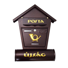 Utcai postaláda újságtartóval - szögletes kivitel, barna postaláda