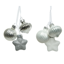  Üveg dísz fehér-ezüst mix 4cm 3db-os karácsonyfadísz