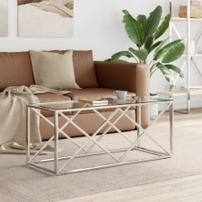  üveg és rozsdamentes acél dohányzóasztal 110x45x45 cm bútor