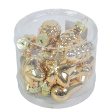  Üvegdísz akasztós arany 4-7cm 12db-os karácsonyfadísz