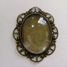 Üveglencsés ékszer alap medál - 30 mm x 40 mm ovális, bronz színű medál