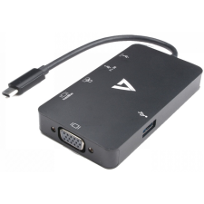 V7 Video Adapter USB-C Male to 2x USB 3.0 Female RJ45 Female HDMI Female VGA Female USB-C Female fekete laptop kellék