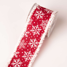 Valex Decor Bolyhos szélű hópelyhes szalag drótos szegéllyel 64mm x 6.4m - Piros szalag, masni