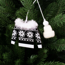 Valex Decor Szőrmés fa pulcsi karácsonyfadísz, 8.8 x 7 x 19.3cm -Fekete/Fehér karácsonyfadísz