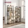 Vasagle 14 polcás fa könyvespolc fémkerettel, 24x158x166 cm, ipari stílus, tölgy és fekete