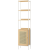 Vasagle 6 emeletes könyvespolc, fémvázas, boho stílusú rattan hatású ajtóval, 30x40x175 cm, fehér és bézs