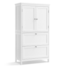 Vasagle Fürdőszoba szekrény, tároló szekrény két nagy fiókkal és két ajtóval, fehér 60x30x110cm fürdőszoba bútor