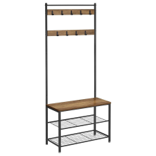 Vasagle Kabáttartó állvány, cipőtartó, magasság 175 cm, rusztikus dió és fekete bútor
