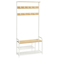 Vasagle Kabáttartó állvány, előszobafal paddal és cipőtárolóval 30x85x180,5 cm, tölgy és fehér bútor