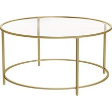 Vasagle Kerek üveges dohányzóasztal, 84x84x45,5 cm arany szinű (LGT21G XXX) bútor