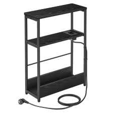 Vasagle Keskeny lerakóasztal, éjjeli szekrény, 3 szintes, beépített elosztóval, fekete 45x18x58cm bútor