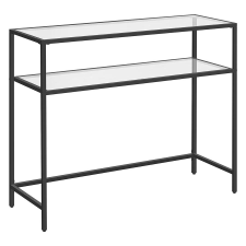 Vasagle Konzolasztal 2 polccal, edzett üveg asztal fém kerettel, fekete | VASAGLE bútor