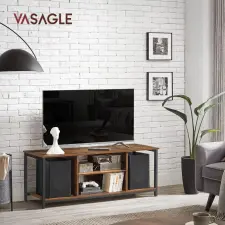 Vasagle TV állvány, nyitott polcokkal, rusztikus barna és fekete 140x39x52cm bútor
