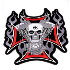  Vaskeresztben koponya és v-blokk hátfelvarró, nagyméretű ajándéktárgy