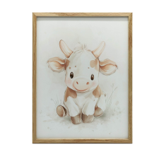 VÁSZFESTÉS MOSOLYGÓ TEHÉN FALÁRA KERETTEL 50x70 CM grafika, keretezett kép