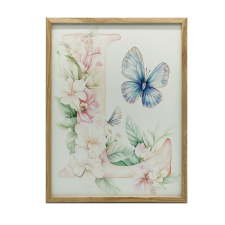 VÁSZNAFESTMÉNY 'L' BETŰ VIRÁGAL ÉS LEPKEKKEL FALRA 70x100 CM grafika, keretezett kép