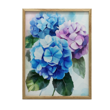 VÁSZON FESTMÉNY FALI HIDRENZIÓS VIRÁGHOZ PASZTELL 70x100 CM ARANY KERET grafika, keretezett kép