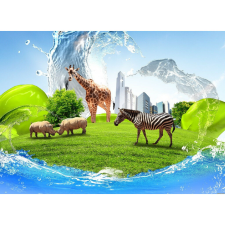  Vászon festmény, MÉDIA, Állatok inváziója, 105 x 70 cm grafika, keretezett kép