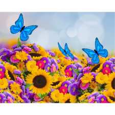  Vászon festmény, MÉDIA, Virágmező pillangókkal, 105 x 70 cm grafika, keretezett kép