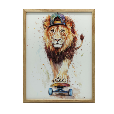 VÁSZON FESTMÉNY OROSZLÁN Gördeszka VÁSZON PREMIUM KERET NÉLKÜL 30x40 CM grafika, keretezett kép