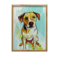 VÁSZON FESTŐ JOYFUL KUTYA ZÖLD HÁTTÉR KERET NÉLKÜL 50x70 CM grafika, keretezett kép