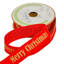  Vászon szalag Merry Christmas feliratos bordó 25mmx10m dekorációs kellék