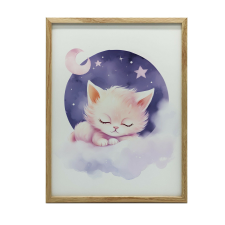VÁSZONFESTÉS ALVÓ CICKA RÓZSASZINTŰ FELHŐN KERET NÉLKÜL 30x40 CM grafika, keretezett kép