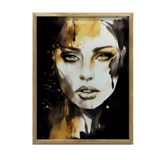  VÁSZONFESTMÉNY NŐI PORTRÉ FEKETE ÉS ARANY KERET NÉLKÜL 70x100 CM grafika, keretezett kép
