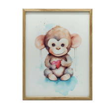VÁSZONFESTMÉNY SZÍVES MAJOM 30x40 CM KERET NÉLKÜL PREMIUM VÁSZON grafika, keretezett kép