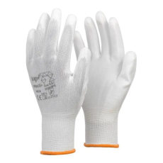  Védőkesztyű PU mártott nylon gumirozott mandzsetta TOP PRINCE+, fehér, L