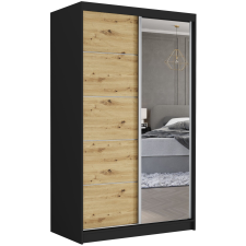  VEGA I. 120x200x60cm tolóajtós szekrény tükörrel - fekete, artisan bútor