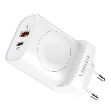 VEGER Univerzális hálózati gyors töltőfej, Type-C / USB + wireless töltő Apple Watch, fehér, 20W, Veger okosóra kellék