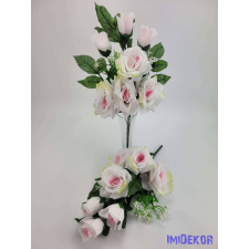  Vegyes rózsa fekvő 10 ágú selyem csokor 48 cm - Fehér-Rózsaszín dekoráció