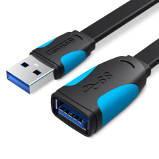 Vention Lapos USB-A apa - USB-A anya 3.0 Hosszabbító Kábel - Fekete (0.5m) kábel és adapter