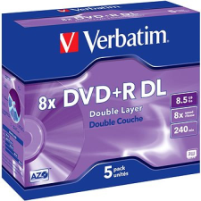 Verbatim DVD + R 8x kétrétegű 5 db egy dobozban írható és újraírható média